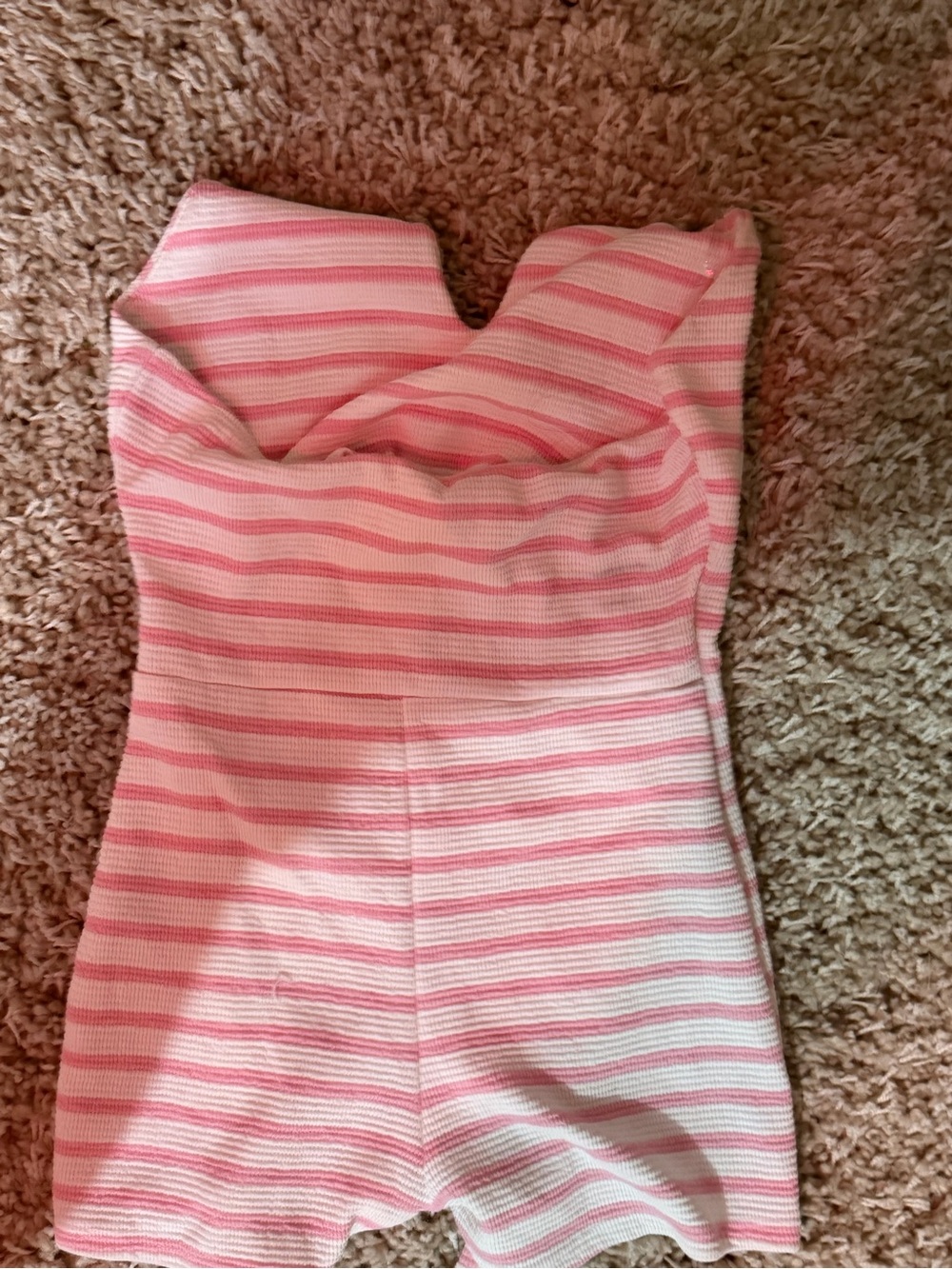 Girls' Pink & White Striped Strapless Romper